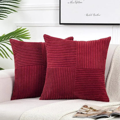 Green Luxury Corduroy Striped Square Cushion Covers 45*45CM Soft Splicing Throw Pillow Covers for Couch Bed Chair Home Decor