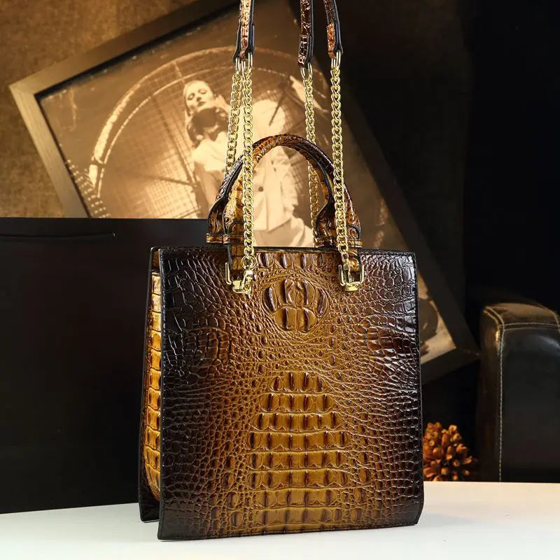 Luxury New Fashion Leather Women Handbags Crocodile Print Middle-aged Lady Mom Bag Leather Woman Bag Single Shoulder Tote Bags