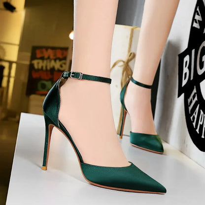 Summer Women 10cm High Heels Sandals Lady Wedding Bridal Scarpins Silk Heels Fetish Pumps Blue Green Pink Strappy Fashion Shoes