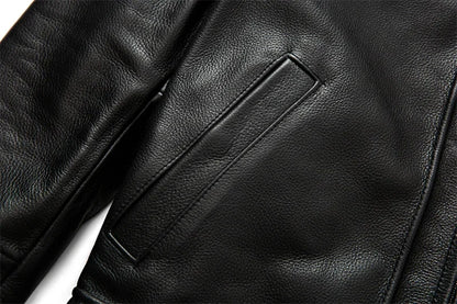 Pure Top Layer Cowhide Genuine Leather Jacket Men's Slim Fit  Lapel Motorcycle Jackets Classical Black Zipper Leather Coat