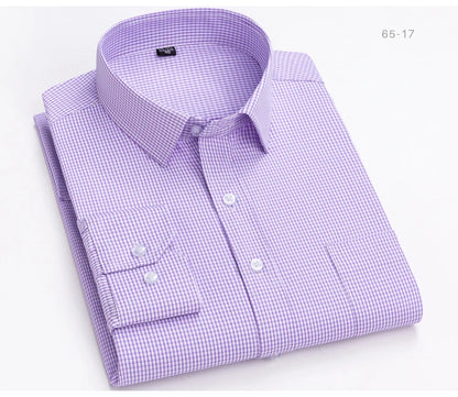 Men's Classic Long Sleeve Print/striped Basic Dress Shirts Single Patch Pocket 65% Cotton Business Standard-fit Office Shirt