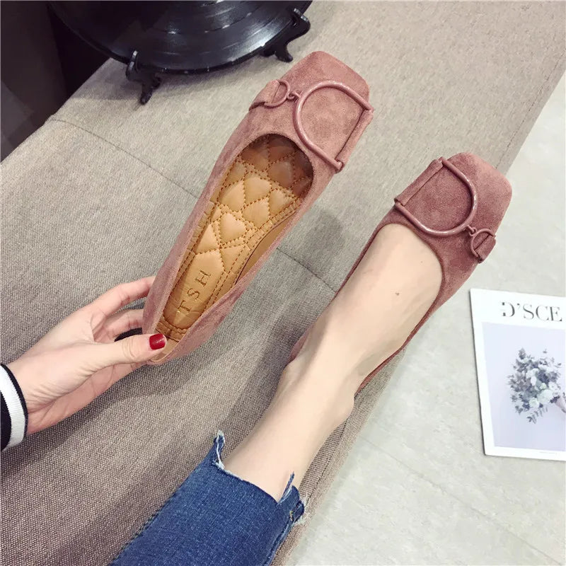 Flat Shoes for Women Spring 2023 New Suede Square Toe Shallow Cut Flat Bottomed Lefu Soft Bean Shoes Ladies big size 44 45 46