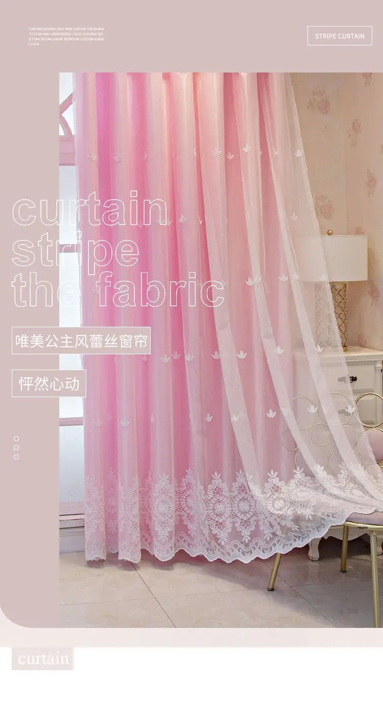 1 Panel 140cm Width Semi Blackout Curtain for Living Room Bedroom Girl Princess Style Double Layer Curtain