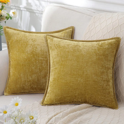 Olanly Chenille Cushion Cover 45x45 Pillow Cover 40x40cm Sofa Decorative Throw Pillow Case Soft Luxury For Living Room Decor﻿