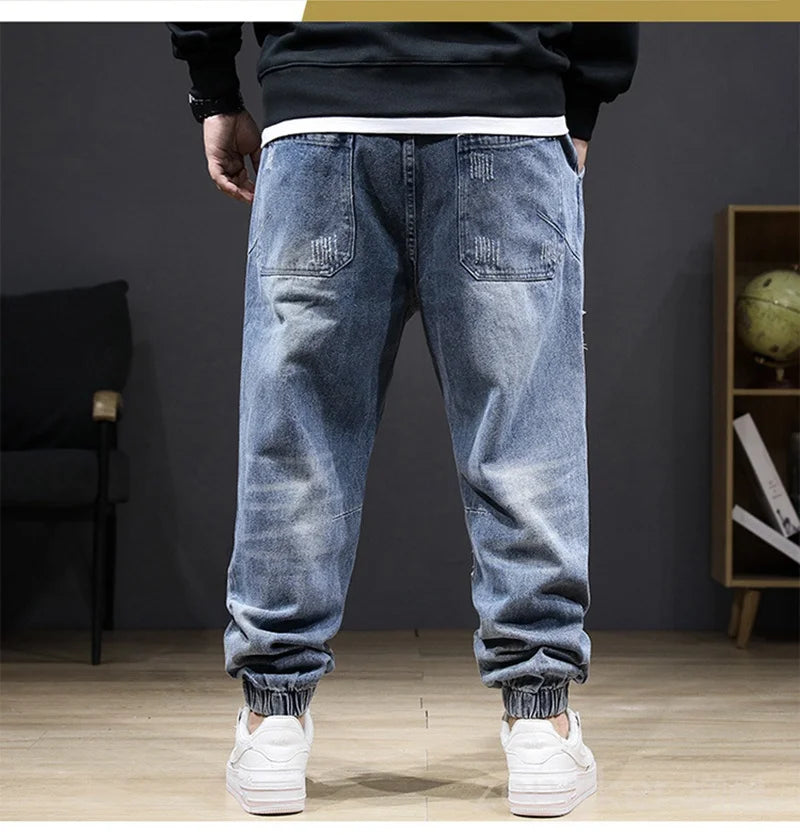 Large size jeans autumn winter section jeans men stretch elastic men high waist plus size hole trousers 8XL 7XL ripped jeans