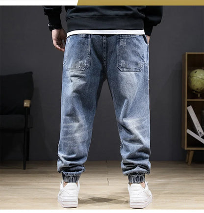 Large size jeans autumn winter section jeans men stretch elastic men high waist plus size hole trousers 8XL 7XL ripped jeans