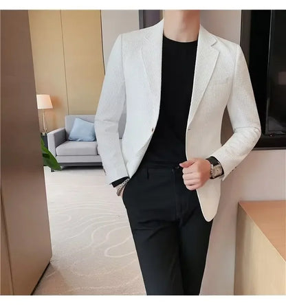 Men's Casual Suit Jacket High-end Solid Color Trendy Korean Style Business Attire Loose Fit Versatile For Autumn Winter