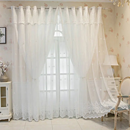 1 Panel 140cm Width Semi Blackout Curtain for Living Room Bedroom Girl Princess Style Double Layer Curtain