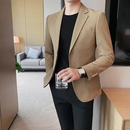 Men's Casual Suit Jacket High-end Solid Color Trendy Korean Style Business Attire Loose Fit Versatile For Autumn Winter