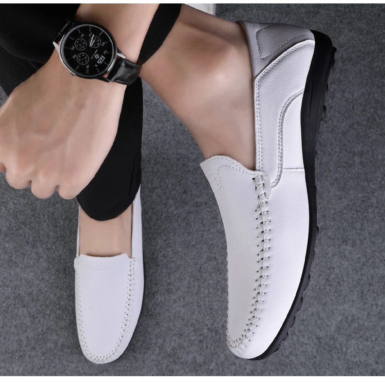 Men's casual leather shoes four seasons plus size soft sole comfort outdoor fashion youth business leather shoes driving shoes