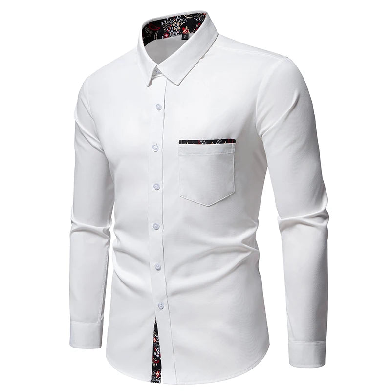 Men's fashion casual color contrast long sleeve shirt dating play business reception