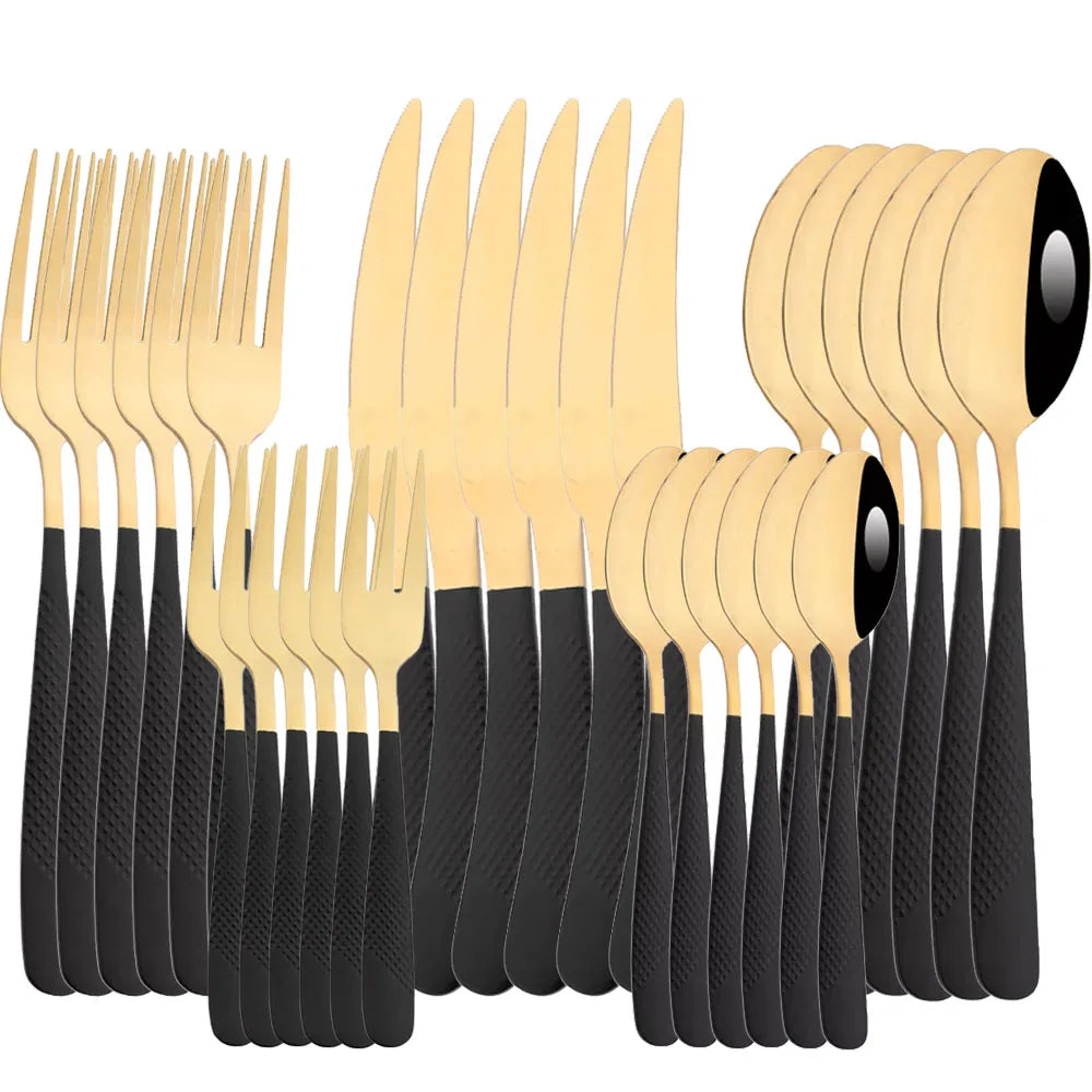 AJOYOUS 30Pcs Dinnerware Set Steak Knives Fork Tea Spoon Cutlery Set Stainless Steel Western Flatware Kitchen Tableware