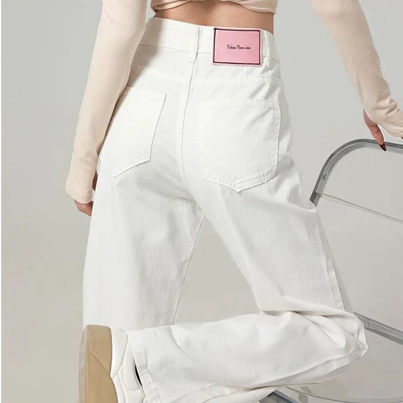 Woman High Waist Streetwear Wide Leg Jeans Female Harajuku Designer Loose Pants Girls Fashion Y2k Clothes White Denim Trousers