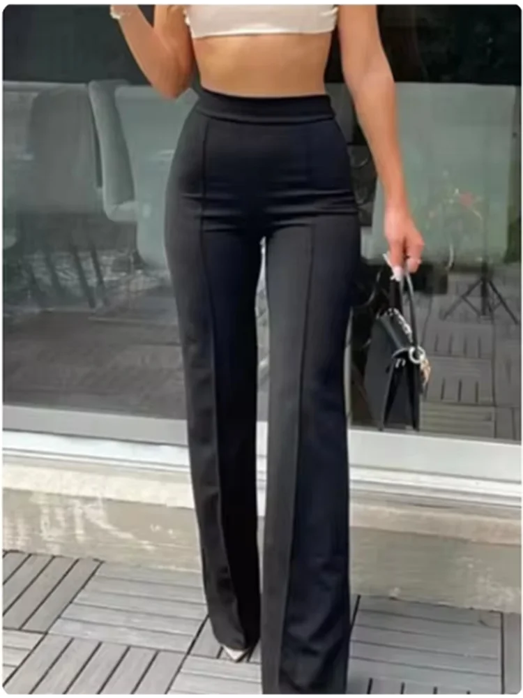 Office Lady Solid Color Pants Women's Slim Bell Bottom Pants Spring Classic Black Pants