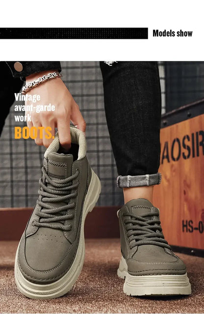 Men's Mid Top Boots, Casual Shoes, Classic Sports Ankle Boots, Office Fashion 2025 New Multifunctional Motorcycle Flat Shoes