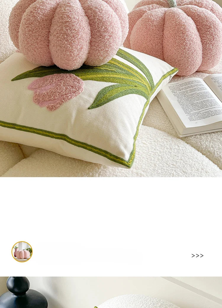 Ins Wind Tulip Pillow Living Room Sofa Pillow Bedhead Waist Pillow Pink Cute Pumpkin Home Cushion Atmosphere Decoration