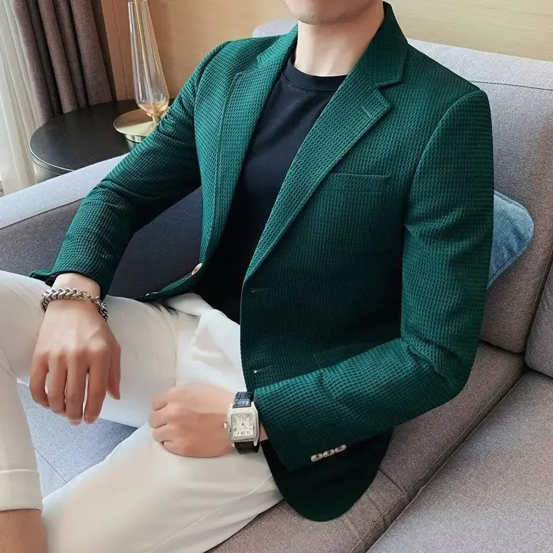 Men's Casual Suit Jacket High-end Solid Color Trendy Korean Style Business Attire Loose Fit Versatile For Autumn Winter