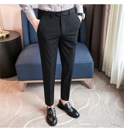 Autumn Winter Thickened Striped Suit Pant Men Business Slim Fit Long Pants Formal Office Social Party Casual Pants Streetwear