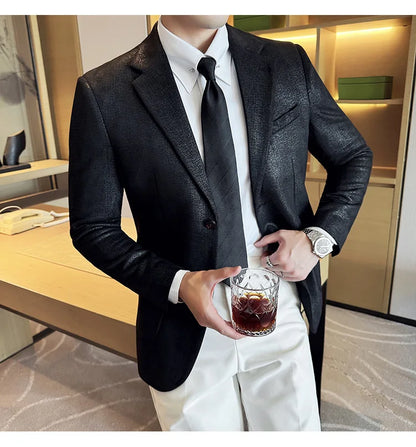 Suede Blazer Men's Fashionable Slim Fit Suit Jacket High-quality Single Breasted Business Dress Formal Jacket Blazer Hombre