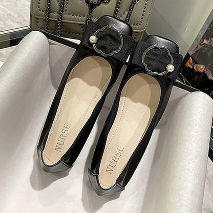 Plus size 43 44 Women Ballet Flats Leather Shoes Sweet bowknot Ladies softy sole round Toe Pumps Office Lady Big Size Loafers