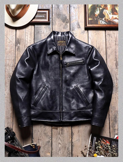 CC Shop Top.Mens Classic Motor Rider leather coat.Heavy Luxury uncoated Cowhide jacket.Cool Men real leather cloth.