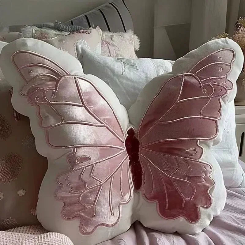 Ins Wind Pastoral Girl Heart Butterfly Pillow Cute Original Pillow Soft Pink Butterfly Pillow Bedside Pillow Throw Pillows