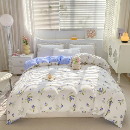 Fresh Floral Pattern Duvet Cover 1Pc 100% Cotton Skin-friendly Breathable Comforter Cover Home Bedding for Kids Teens Adults