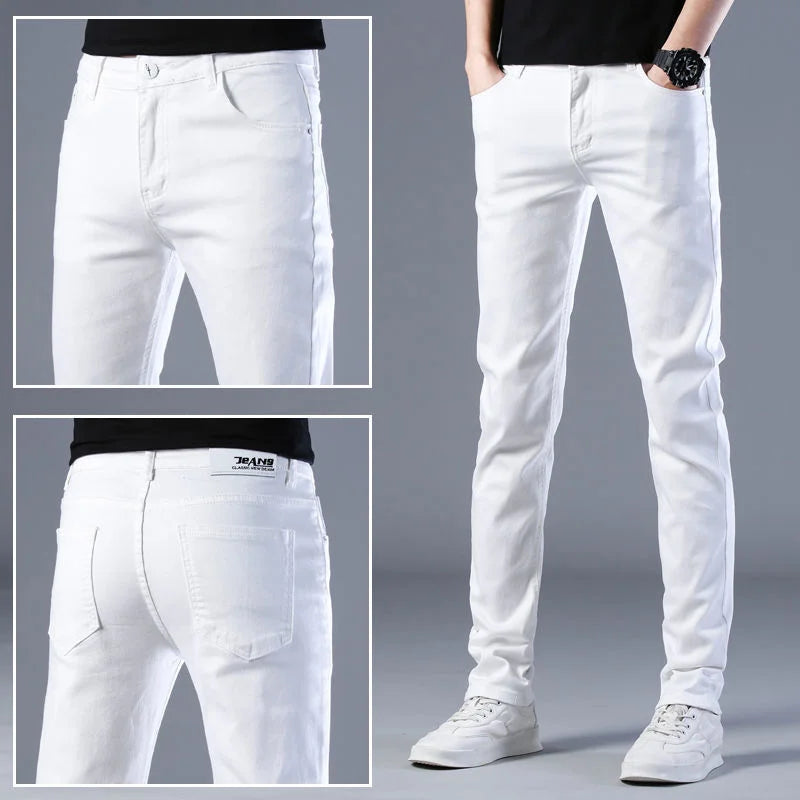 Men's Fashion Brand Elastic Slim Fit Denim Long Pants Casual White Straight Leg Y2k Jeans For Men Streetwear