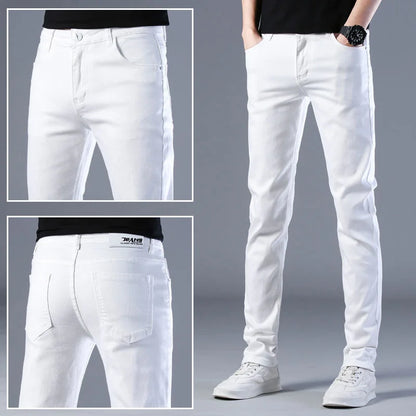 Men's Fashion Brand Elastic Slim Fit Denim Long Pants Casual White Straight Leg Y2k Jeans For Men Streetwear