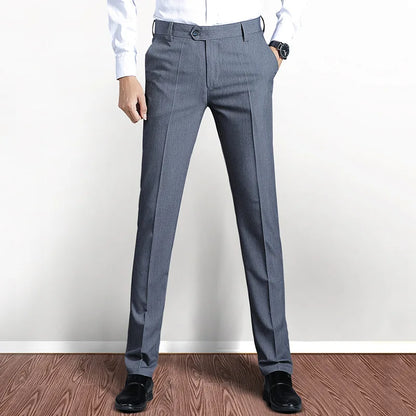 Suit Pants Men Straight Smart Casual Dress Pants Mens Solid Color Slim Elastic Formal Suit Trousers Four Seasons Mens Clothing