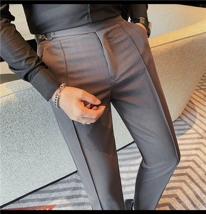 High Quality Men's Suit Pants Solid Color England Style Slim Fit Smart Casual Trousers Men Spring Autumn Fashion Suit Pants Man