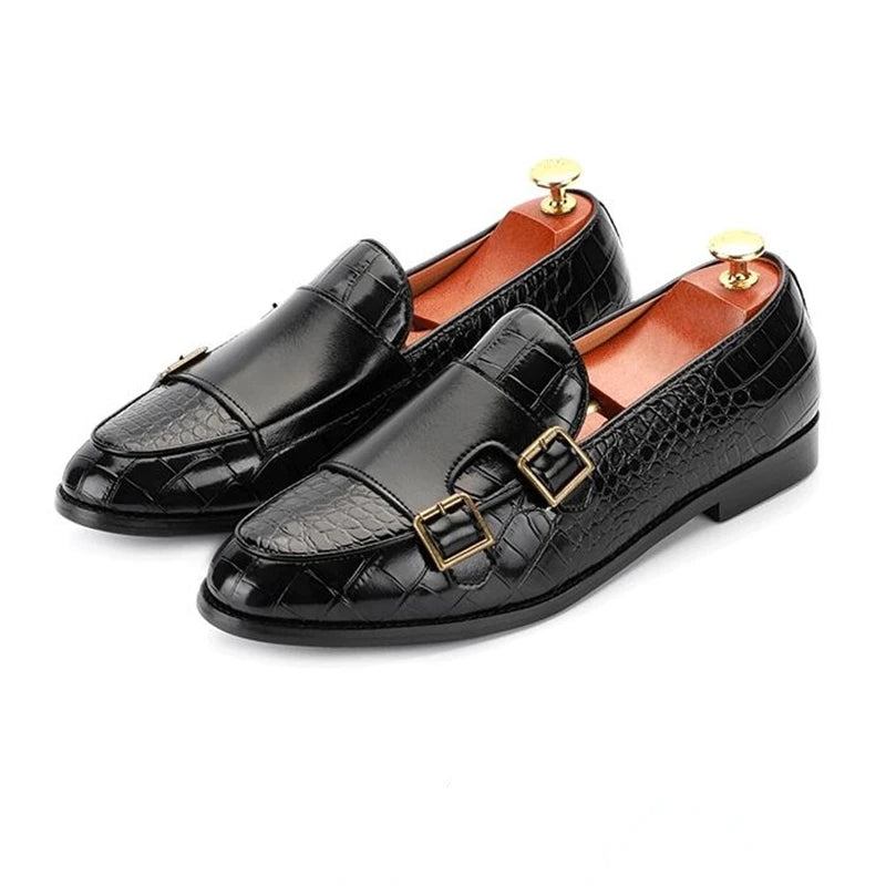 Man Crocodile Grain Microfiber Leather Casual Shoes Mens Buckle Party Wedding Loafers Comfortable Moccasins Driving Flats