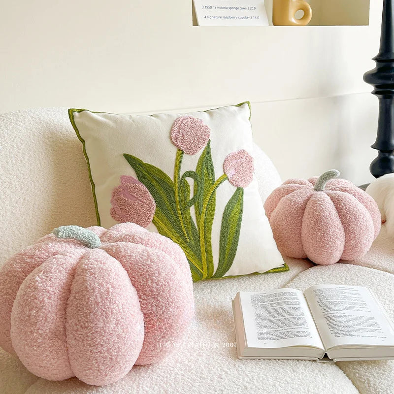 Ins Wind Tulip Pillow Living Room Sofa Pillow Bedhead Waist Pillow Pink Cute Pumpkin Home Cushion Atmosphere Decoration