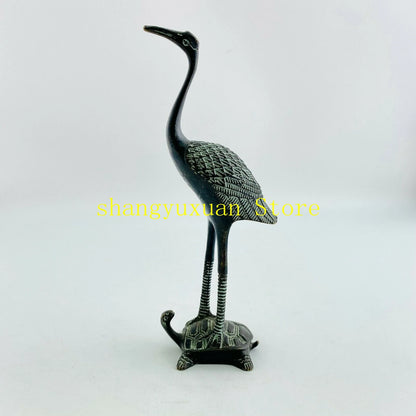 A Pair Of Hand Carved Collection Red-Crowned Crane & Tortoise Bronze Statue