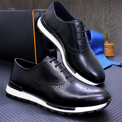 Casual Leather Men's Shoes Lace Up Comfortable Non-Slip Sole Brogue Sneakers Wedding Date Prom Men's Premium Leather Shoes.