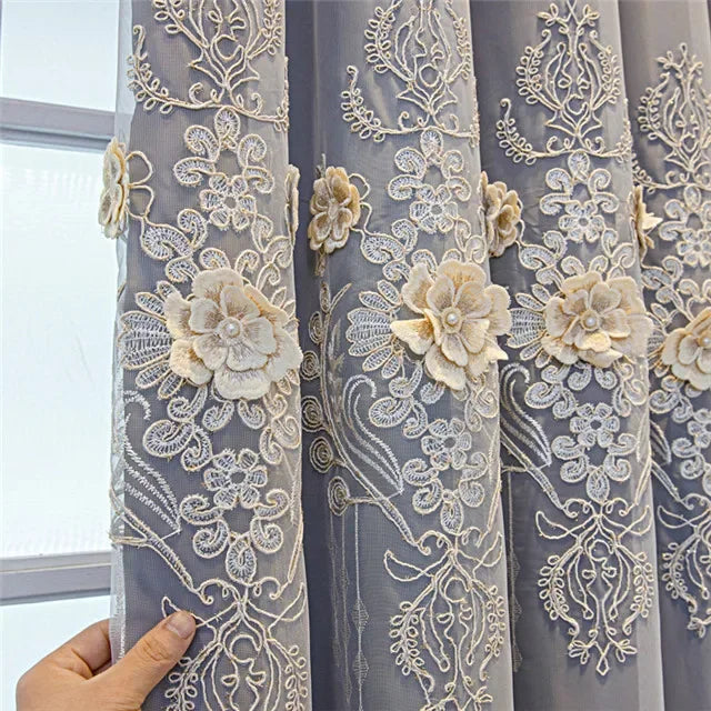 Embossed 3D Embroidered Luxury Double Layer Curtains for Living Room Bedroom Dining Elegant High Shading Coffe Windows Drapes