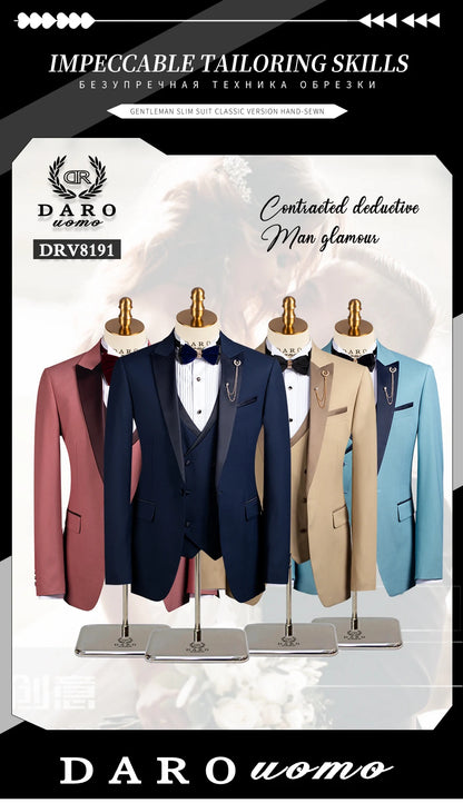 Mens suits Wave point Three Pieces Men Dress Suits Casual Commuter office business suits For Wedding(Blazer+Vest+Pants)DRV8191