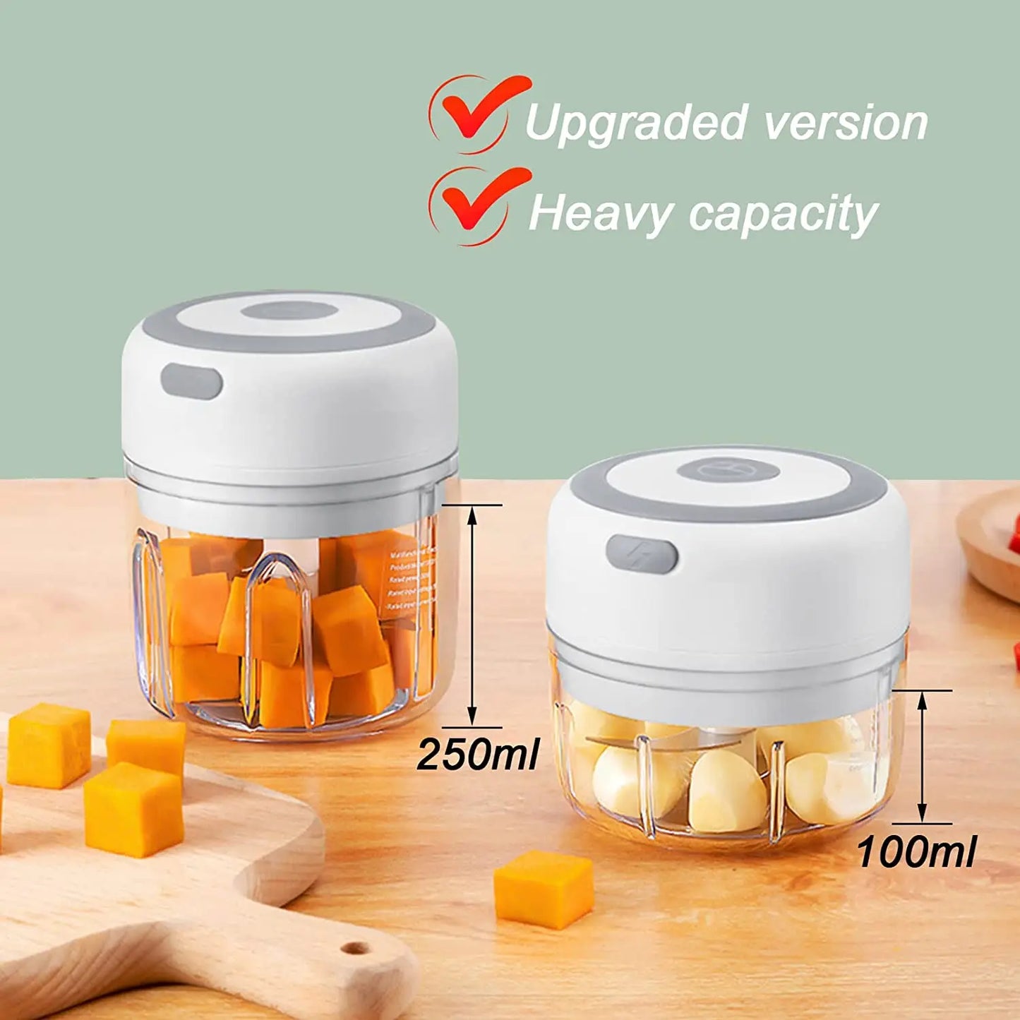 100/250mL Mini Electric Garlic Chopper Vegetable Chili Meat Ginger Masher Machine Sturdy Durable USB Charging Blenders Kitchen