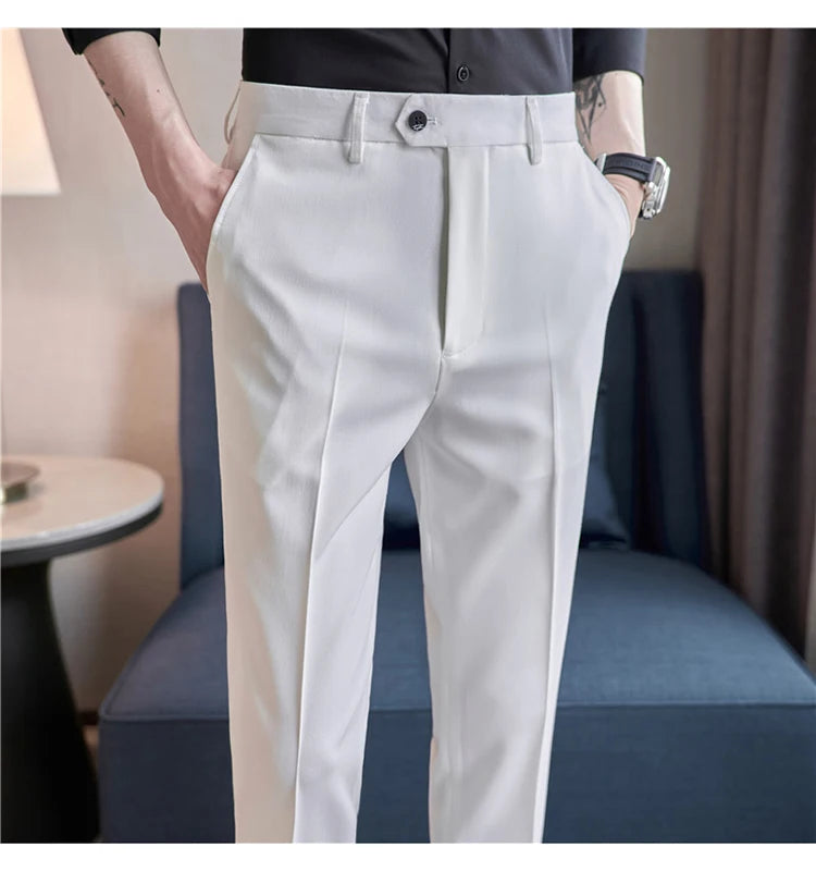 Men Suit Pants 2024 Spring Korean Style Business CasualStraight Dress Pants for Solid Slim Fit Men Formal Trousers Mens Clothing