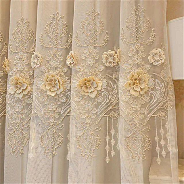 Embossed 3D Embroidered Luxury Double Layer Curtains for Living Room Bedroom Dining Elegant High Shading Coffe Windows Drapes