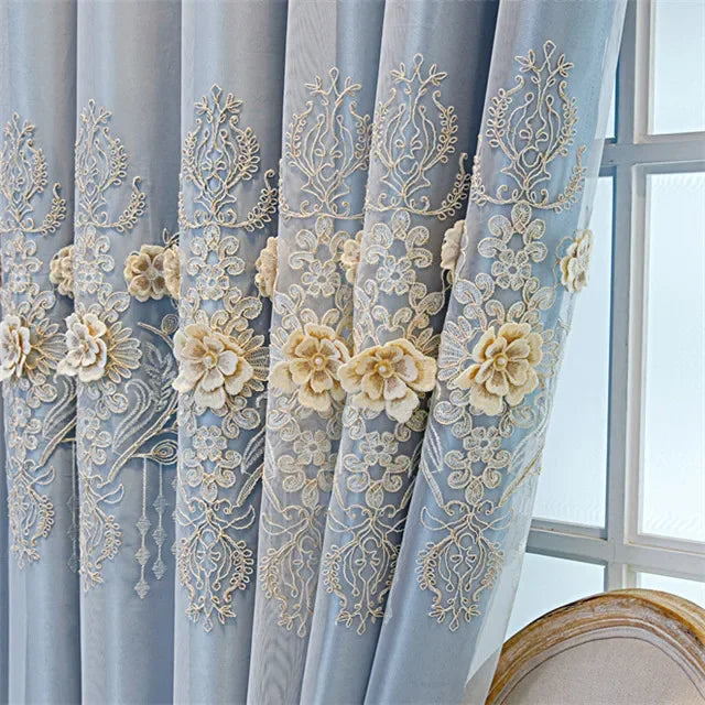 Embossed 3D Embroidered Luxury Double Layer Curtains for Living Room Bedroom Dining Elegant High Shading Coffe Windows Drapes