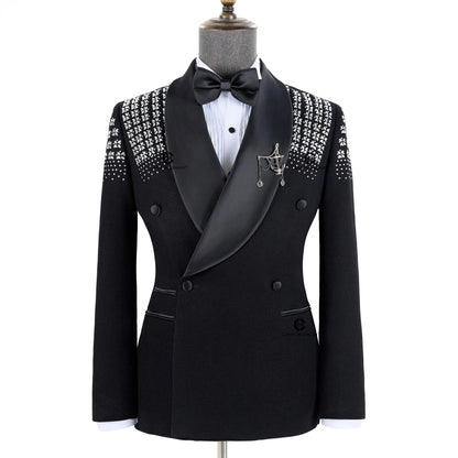 Cenne Des Graoom 2024 Elegant Men's Suits Double-Breasted Jewelry Ornament Handmade Tuxedo for Wedding Groom Party Jacket Pants