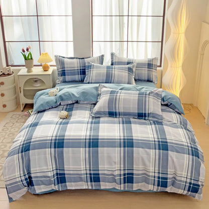 3pcs Gray Plaid Duvet Cover Set with 2 Pillowcases Bedding Sets for Hotel Bedroom Fashion Soft Simple Quilt Cover Pillowcase