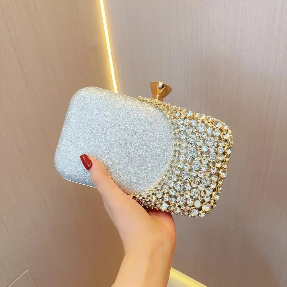 Women's Dinner Wedding Bag Studded Diamond Shoulder Crossbody Sequin Clutch Bag