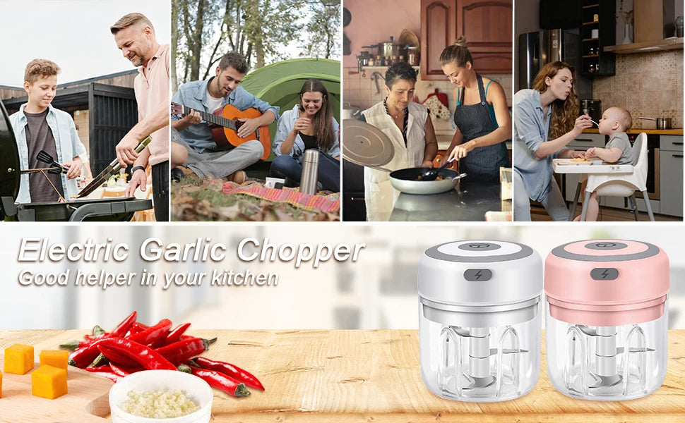 100/250mL Mini Electric Garlic Chopper Vegetable Chili Meat Ginger Masher Machine Sturdy Durable USB Charging Blenders Kitchen