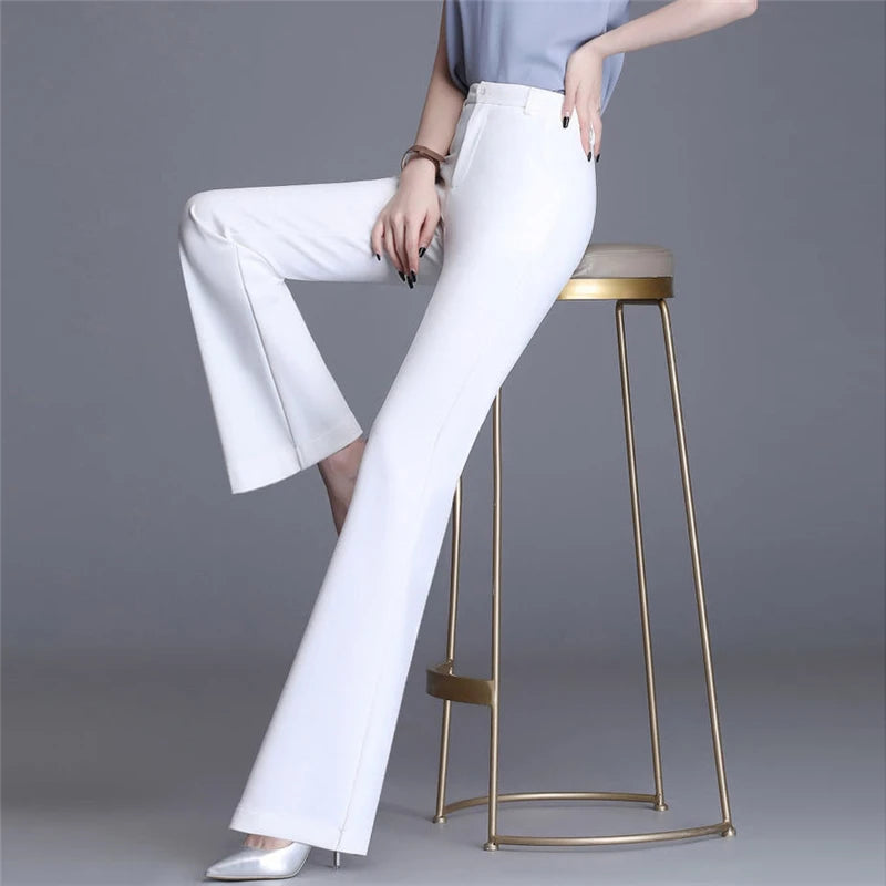 2024 Summer Thin Wide Leg Bell Bottom Pants Womens High Waist Classic Suit Trousers Office Fashion Slim White Flare Pantalones