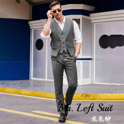 Men's Layered Suit Vest Business Dress Vests Formal Wedding Waistcoat Slim Fit