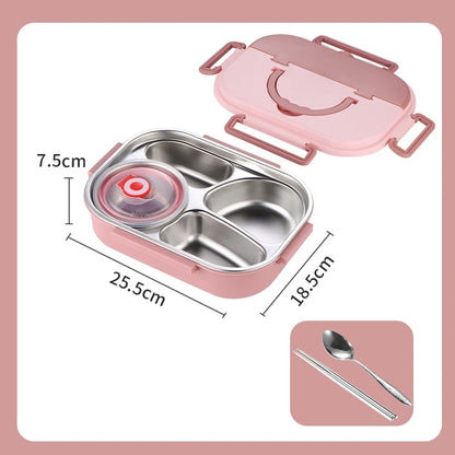 304 Stainless Lunch Box Double Layered with Spoon & Fork Leakproof Eco-Friendly Food-Safe Materials Bowl with Handle for Kids