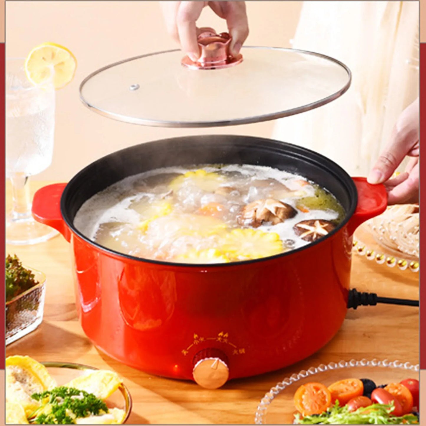 Electric Pot 2.3L 400‑800W 3 Gear Knob Control Non Stick Electric Hot Pot Electric Cooker