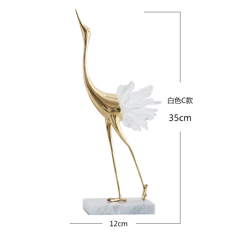 Crystal Swan Brass Body Luxury Crafts Home Living Room House Bedroom Interior Accessories Nordic High-end Animal Art Decorations